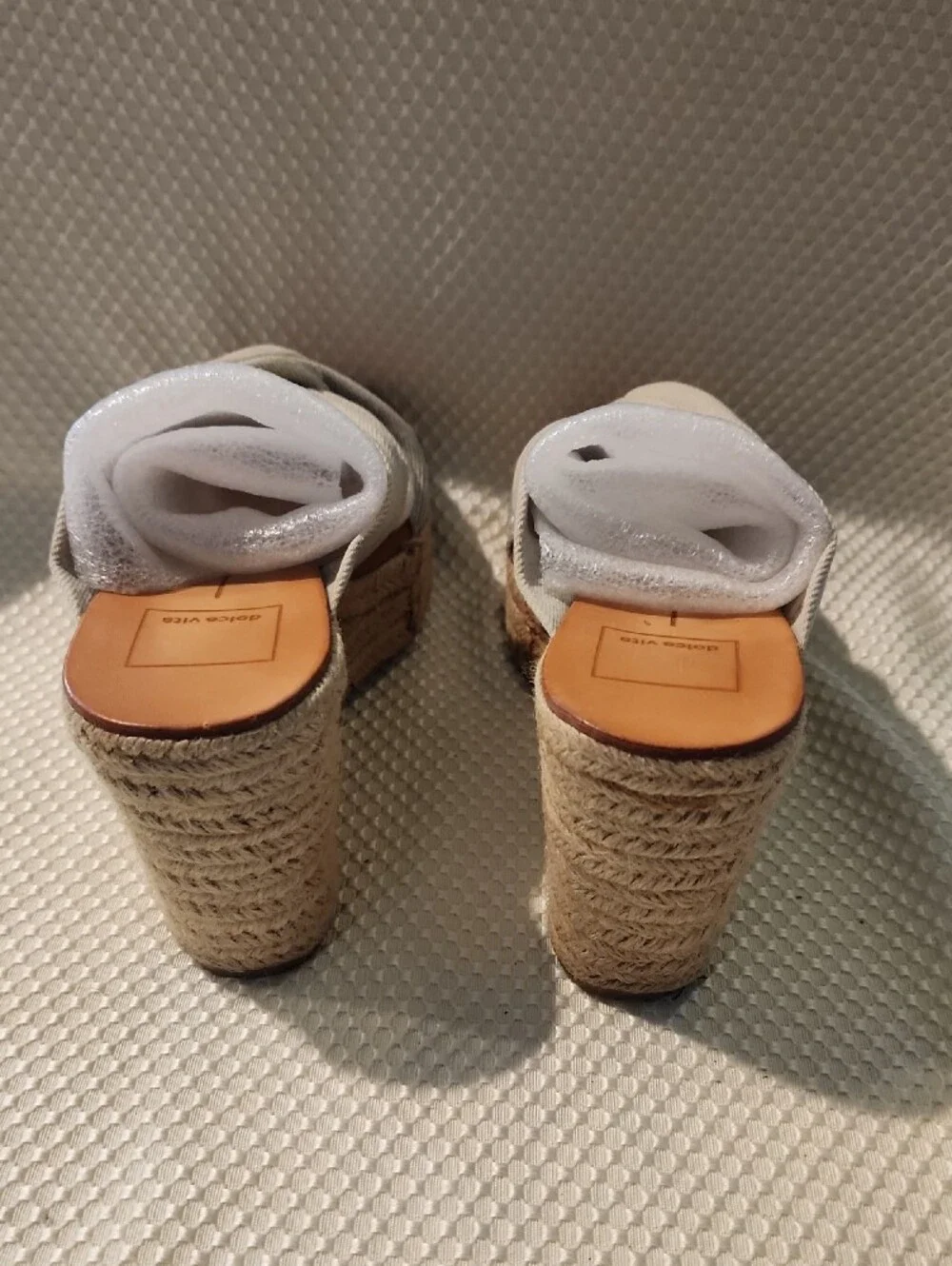 Dolce Vita Beige Knotted Espadrille Platform Mules with Tan Insole